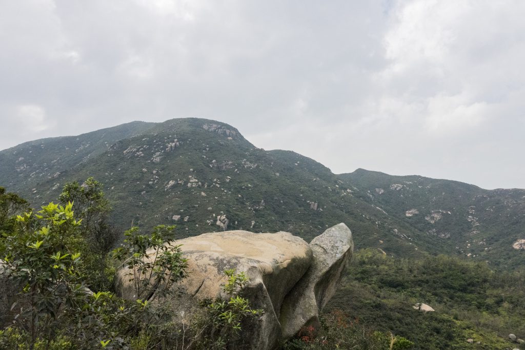 前方烏龜石，背景為山地塘